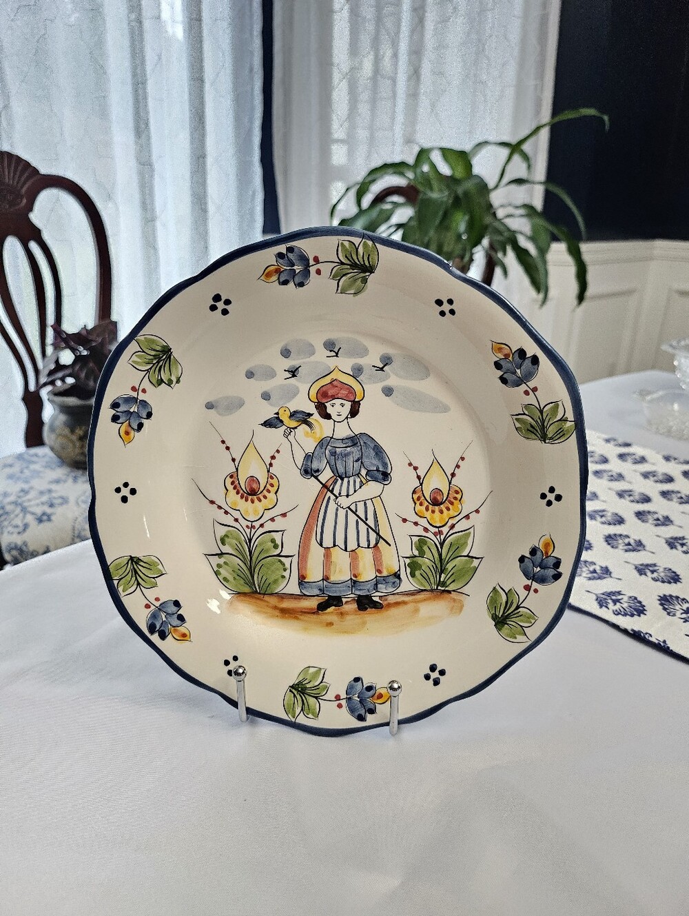 Vintage Jay Willfred Andrea by Sadek 9" Plate Portugal Girl & Bird Quimper Style